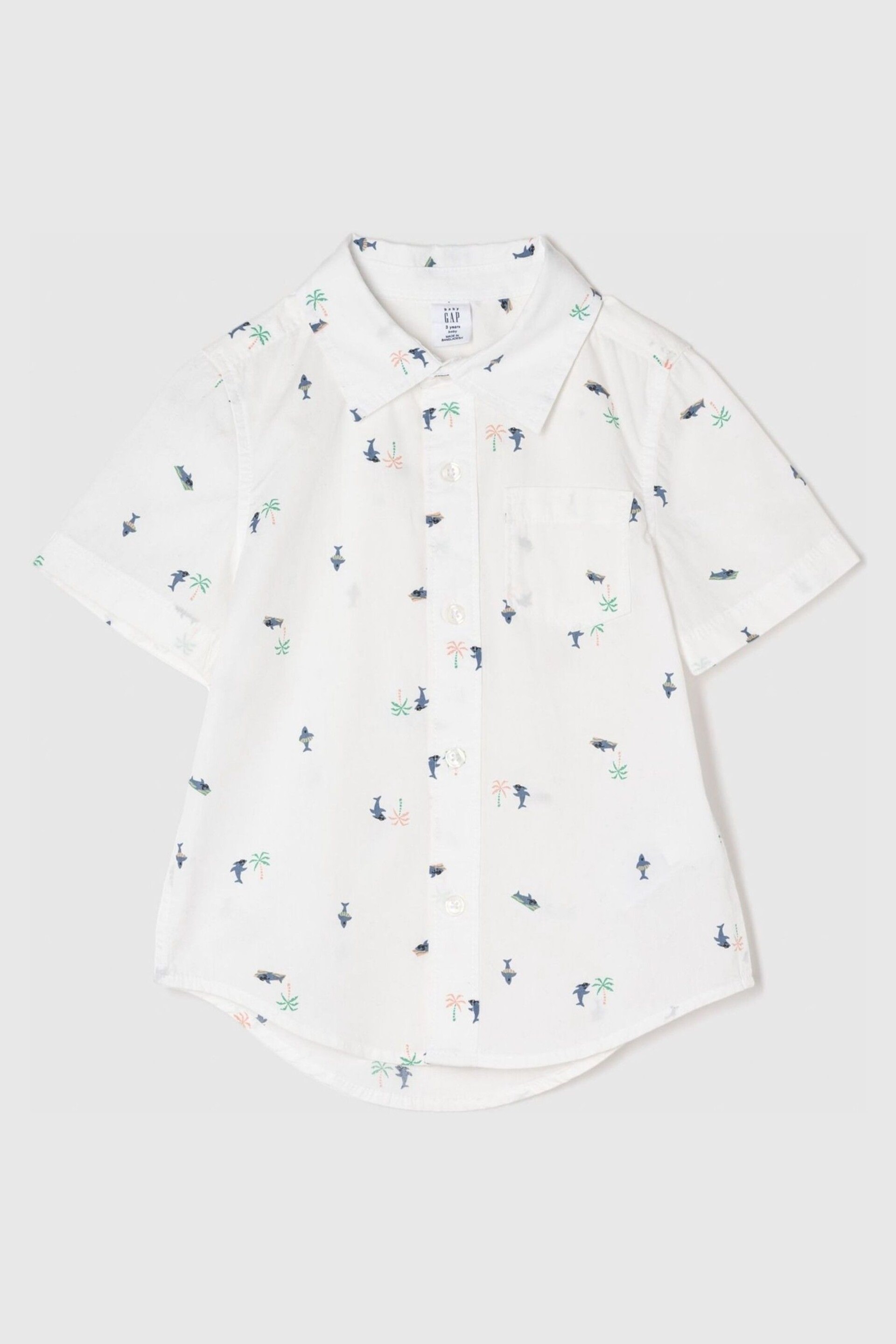 Gap White Print Poplin Short Sleeve Shirt - Image 1 of 2