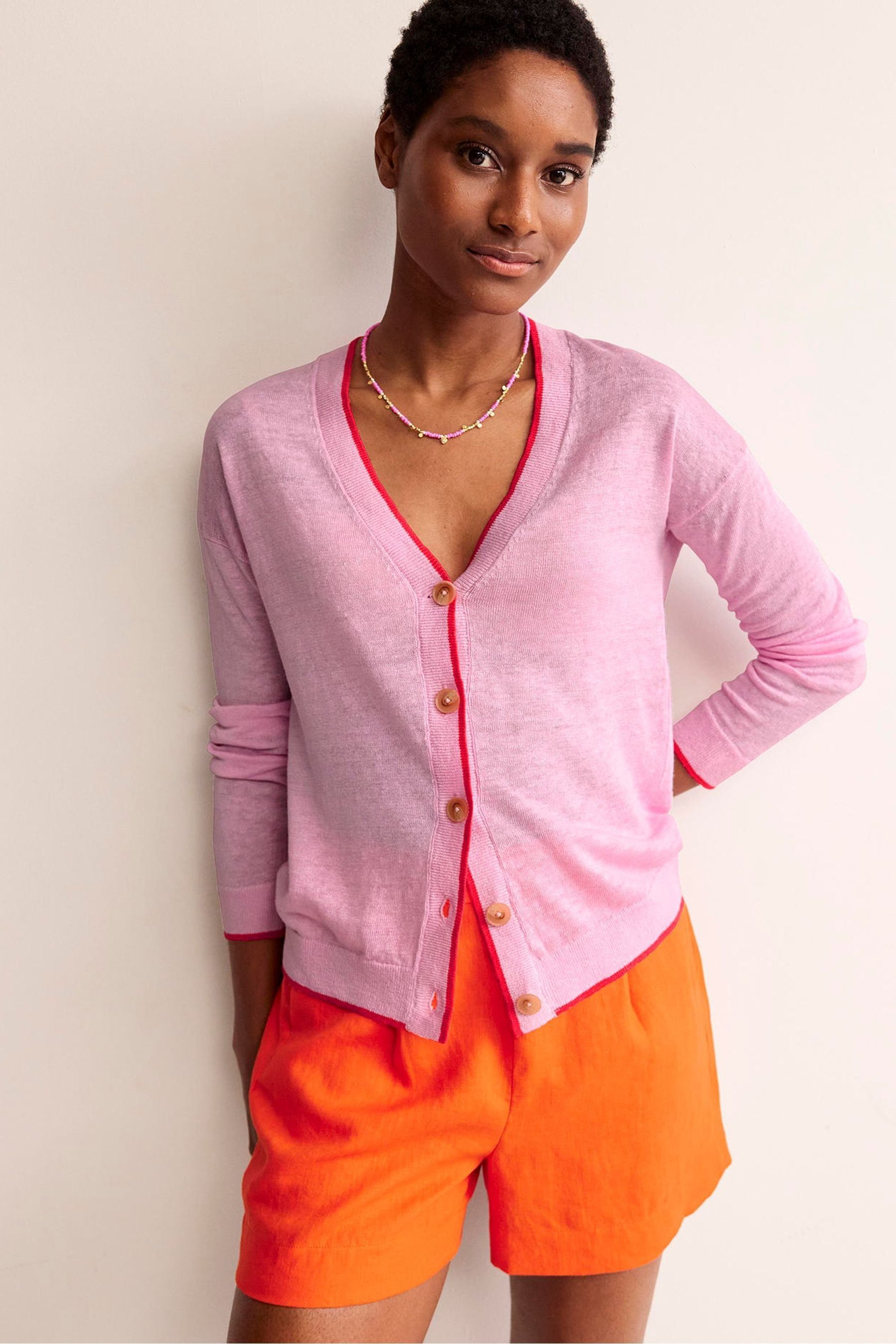 Buy Boden Pink Maggie V Neck 100 Linen Cardigan from Next Luxembourg