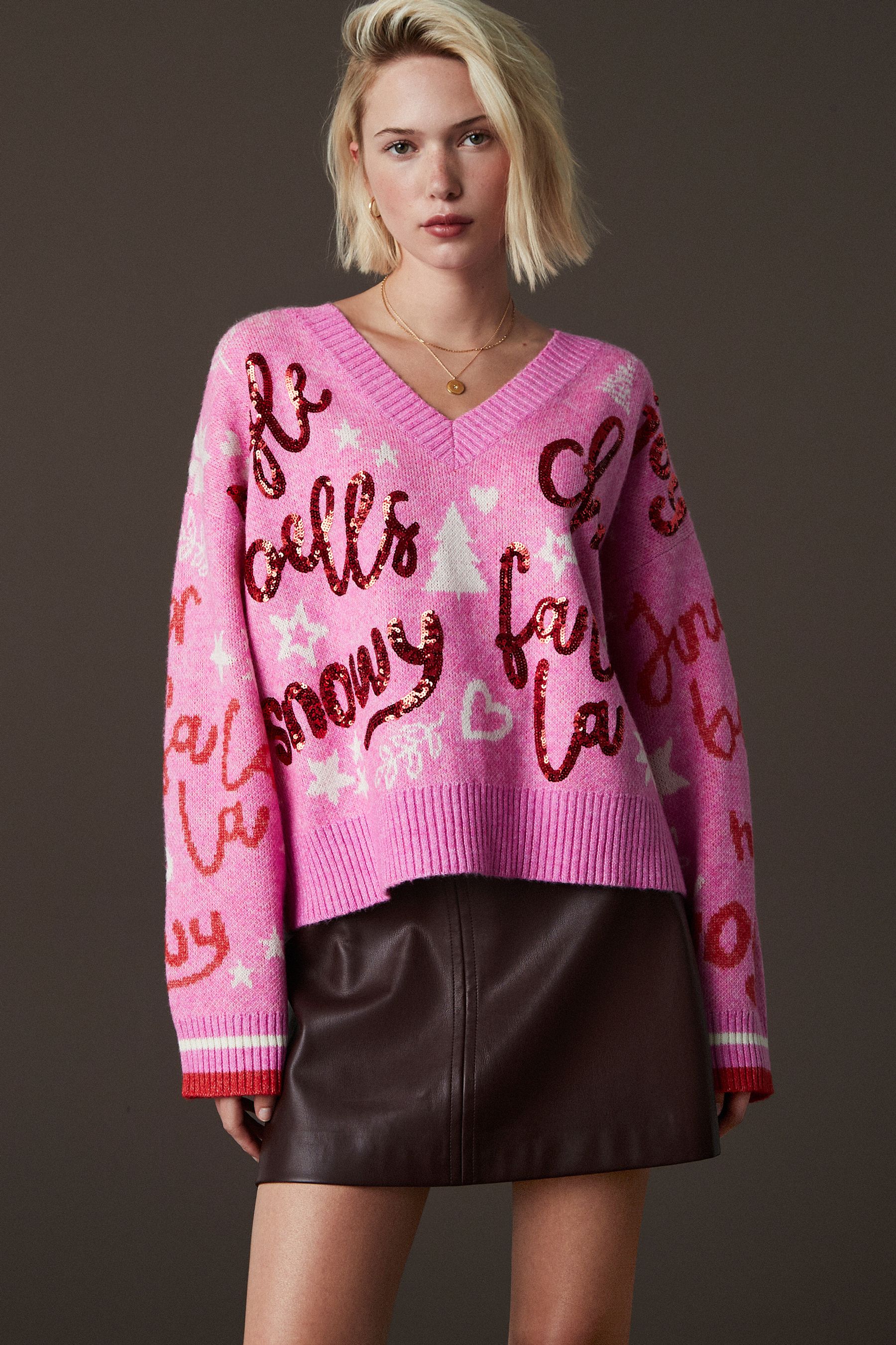 Pink christmas jumpers womens store