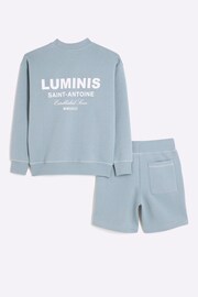 River Island Blue Boys Luminis Crew and Shorts Set - Image 1 of 4