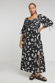 Simply Be Black Conversational Print Soft Volume Dress - Image 1 of 4