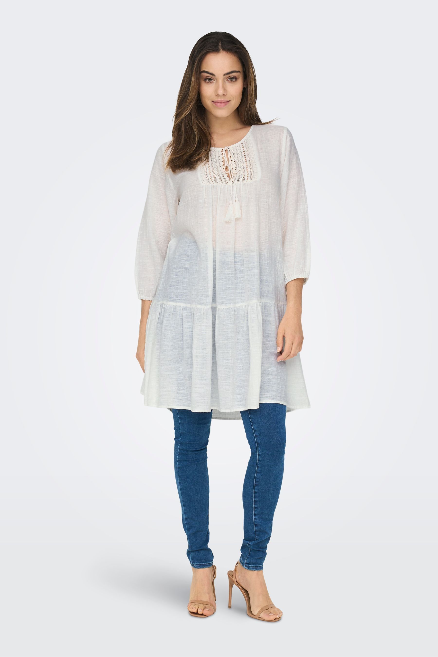 ONLY White Cheesecloth Embroidered Summer Smock Dress