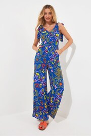 Joe Browns Blue Petite Bright Tropical Print Wide Leg Crinkle Jumpsuit - Image 4 of 5