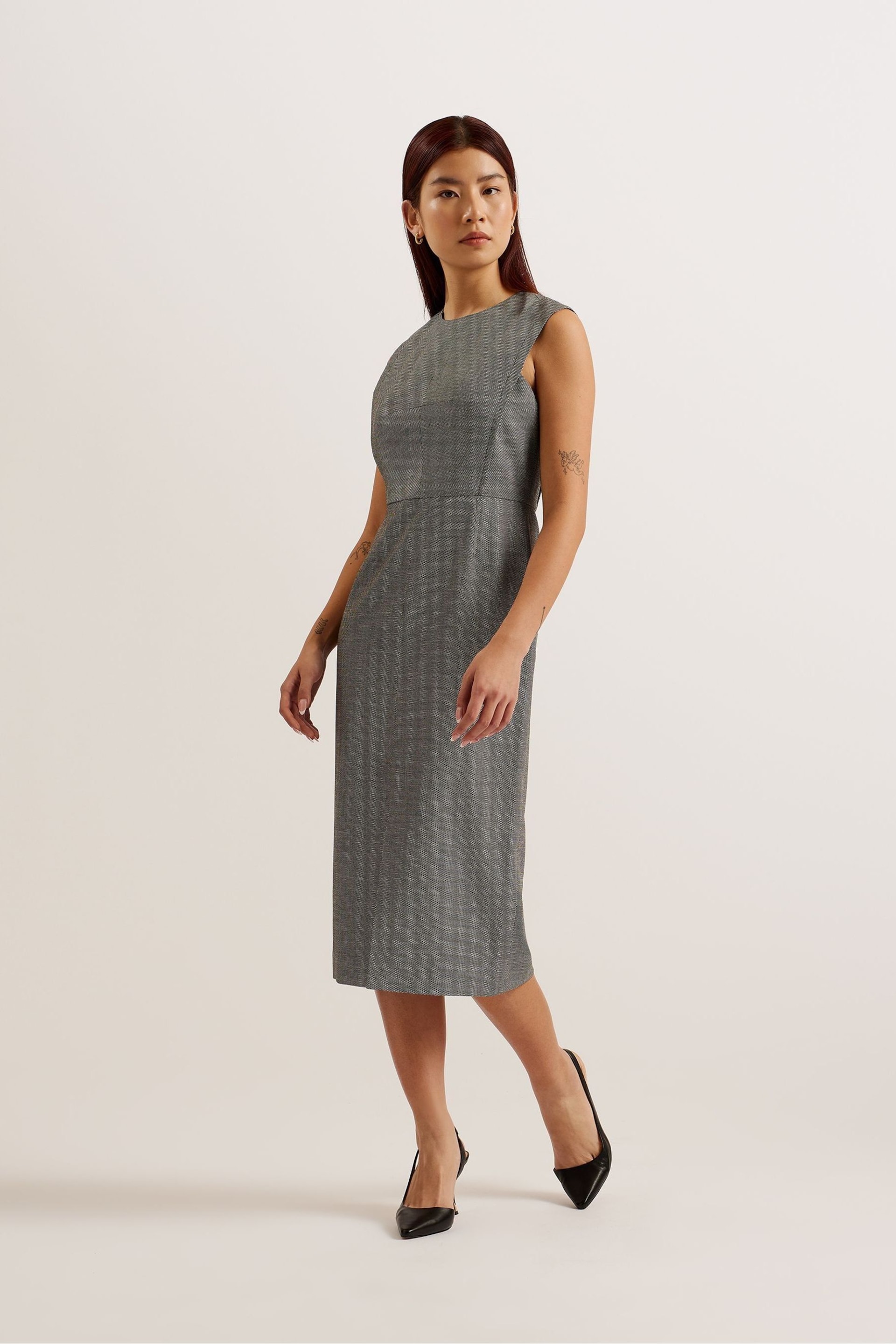 Ted Baker Grey Yutakad Tailored Midi Dress With Front Split - Image 1 of 5