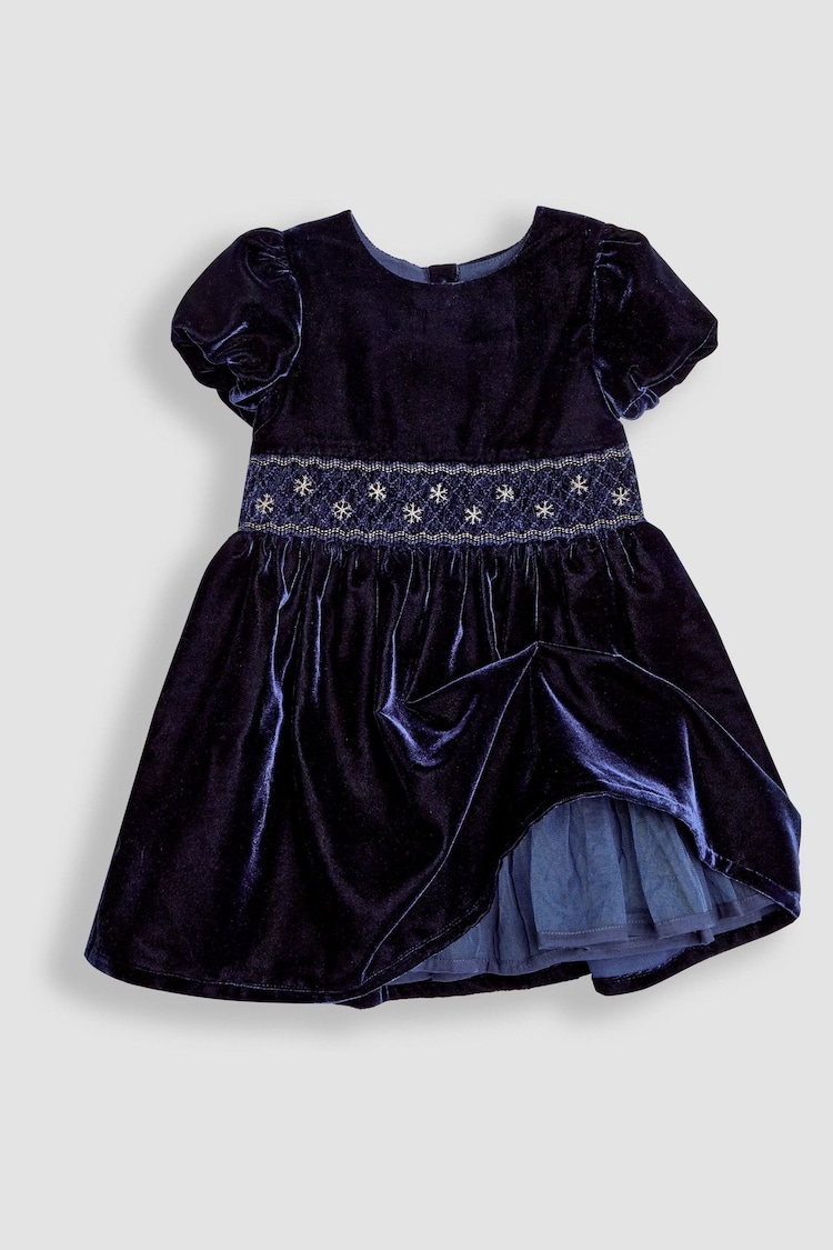 JoJo Maman Bébé Blue Smocked Velvet Party Dress - Image 3 of 3