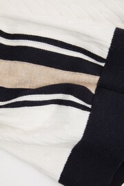 Reiss Off White/Camel/Navy Pulse Cotton Blend Cable Knit Half Zip Polo Shirt - Image 6 of 6