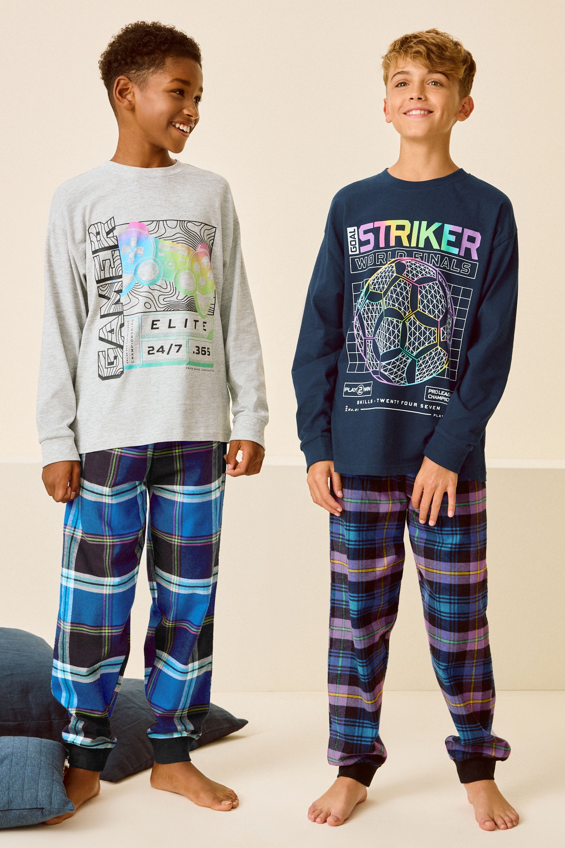 Buy Multi Bright Gamer Football 2 Pack Long Sleeve Woven Check 100 Cotton Pyjamas 3 16yrs from the Next UK online shop