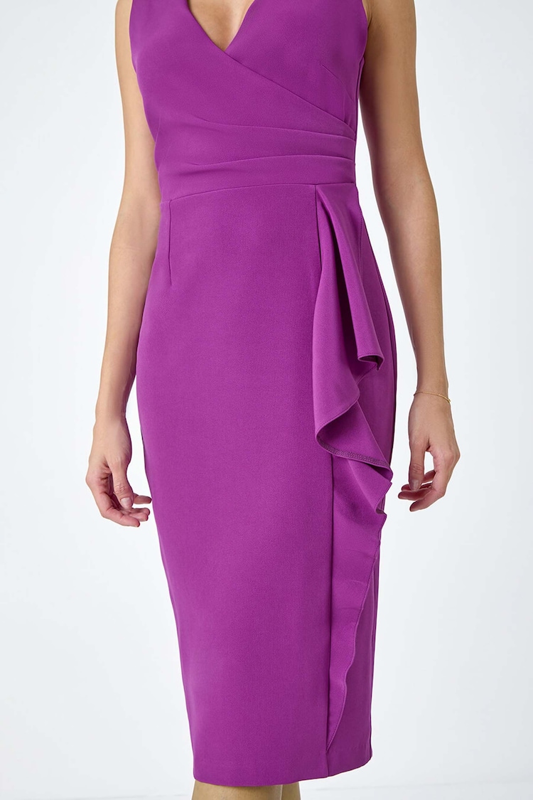 Roman Purple Wrap Draped Crepe Stretch Dress - Image 5 of 5