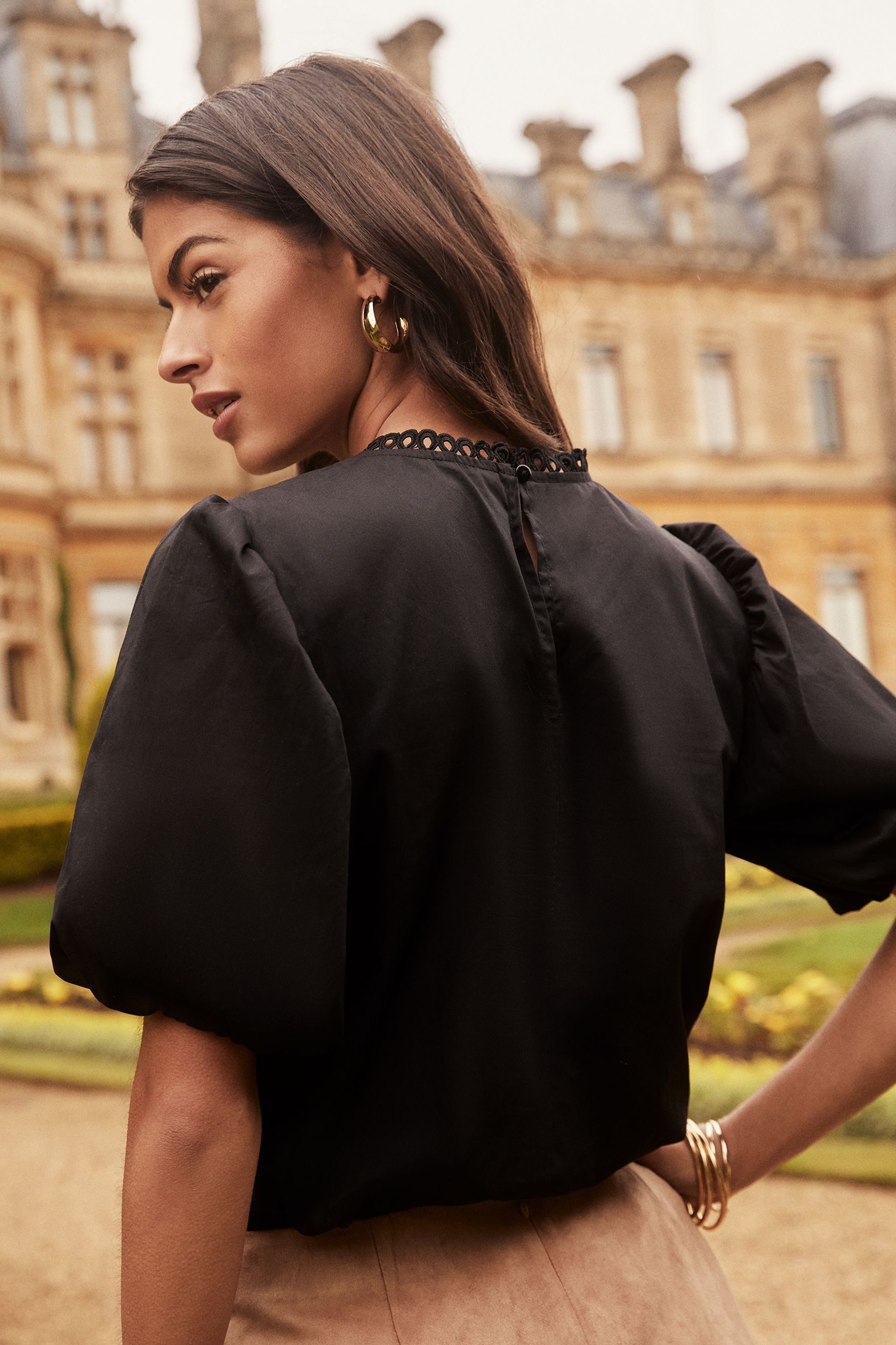 Buy Lipsy Black Puff Sleeve Cutwork Top from the Next UK online shop