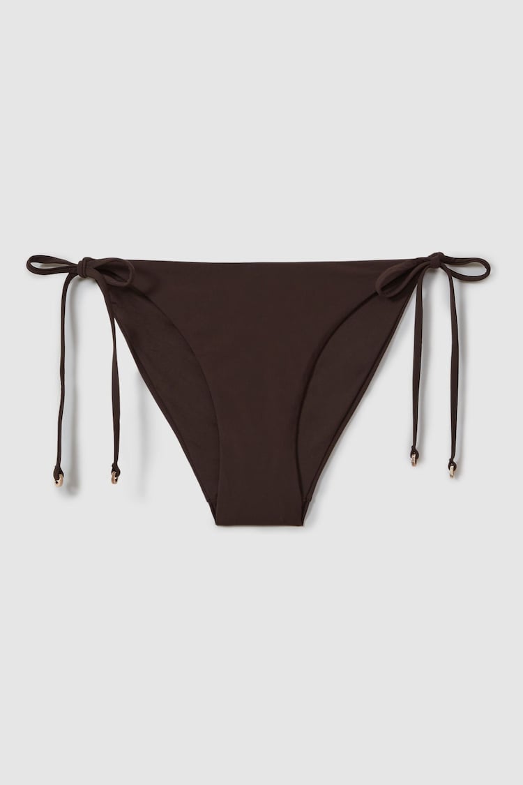 Reiss Chocolate Riah Side Tie Bikini Bottoms - Image 2 of 5