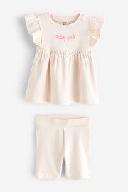 River Island Cream Girls Rib Peplum Top And Shorts Set - Image 1 of 1