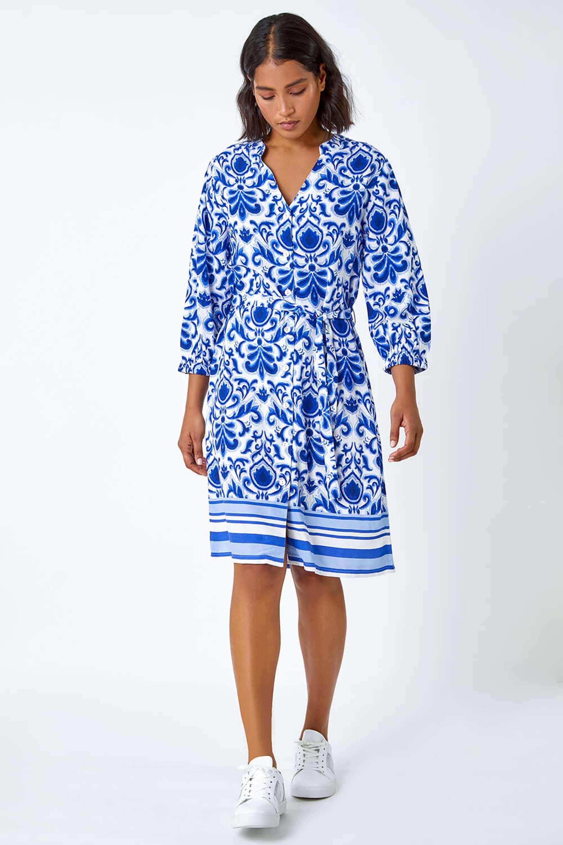 Buy Roman Blue Abstract Border Print Shirt Dress from the Next UK online shop
