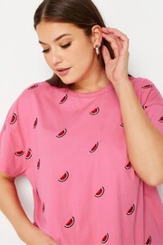Yours Curve Pink LIMITED COLLECTIONEmbroidered Watermelon T-Shirt - Image 4 of 5