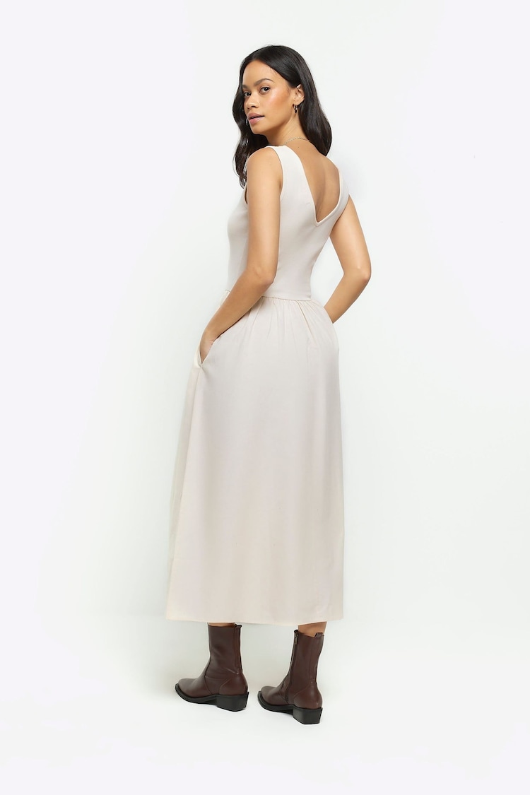 River Island Cream Rib Textured Midi Dress - Image 2 of 4