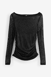 Black Slash Neck Embellished Sparkle Long Sleeve Top - Image 7 of 9