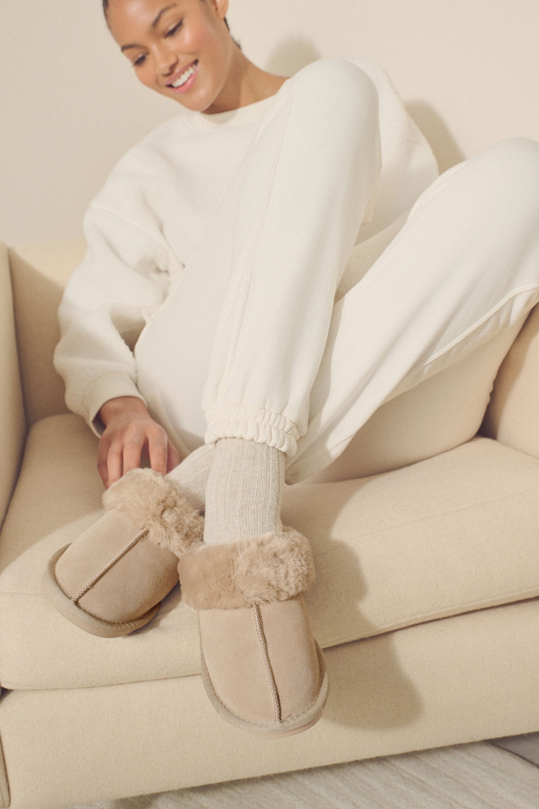 Fur lined loafer mule hotsell