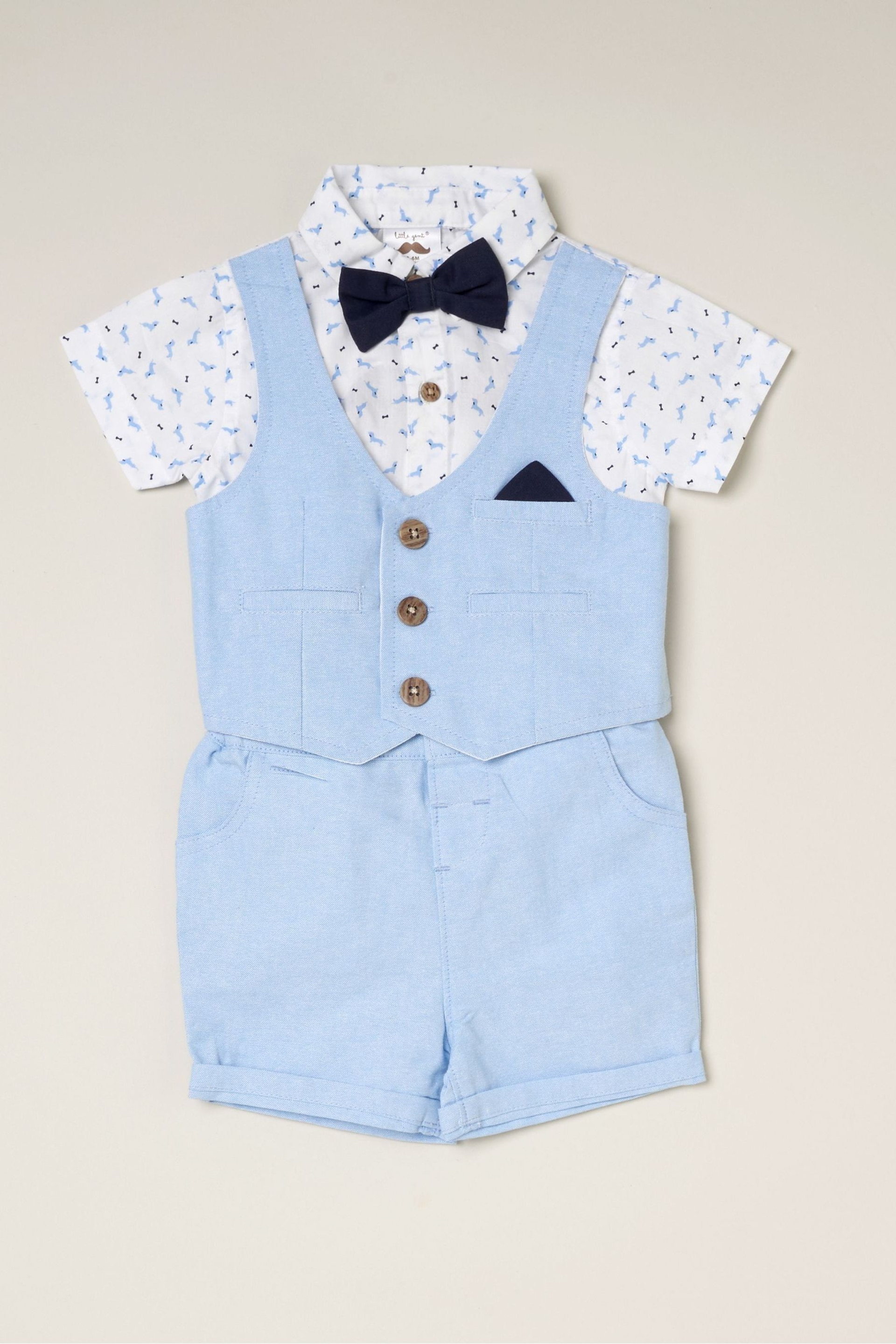 Little Gent Blue Shirt Style Bodysuit Shorts And Bowtie Outfit Set - Image 1 of 4