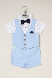 Little Gent Blue Shirt Style Bodysuit Shorts And Bowtie Outfit Set - Image 2 of 4