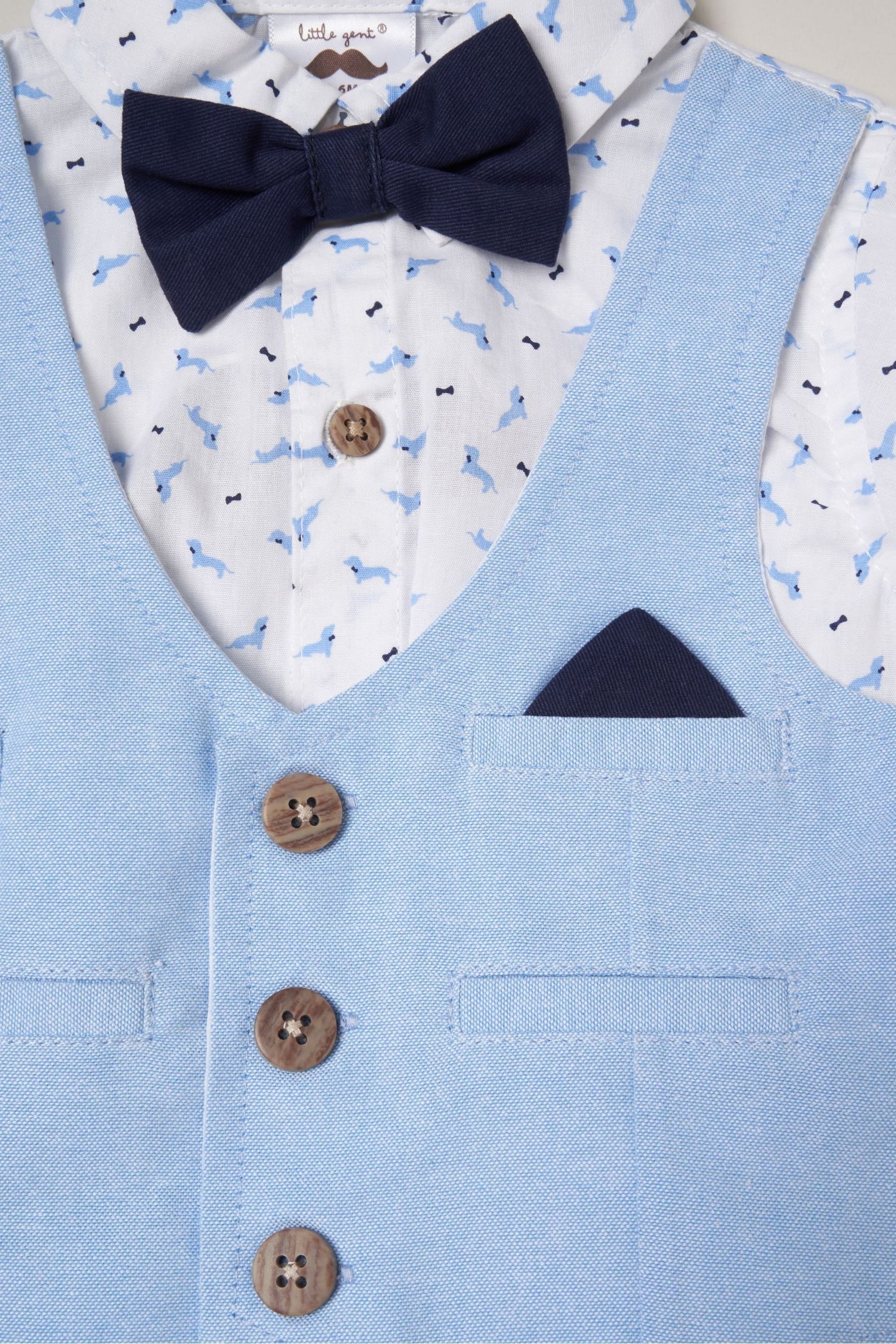 Little Gent Blue Shirt Style Bodysuit Shorts And Bowtie Outfit Set - Image 4 of 4