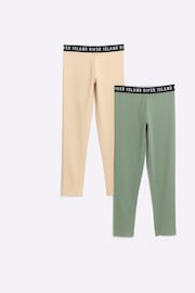 River Island Green Girls 100% Cotton Waistband Leggings 2 Pack - Image 1 of 2