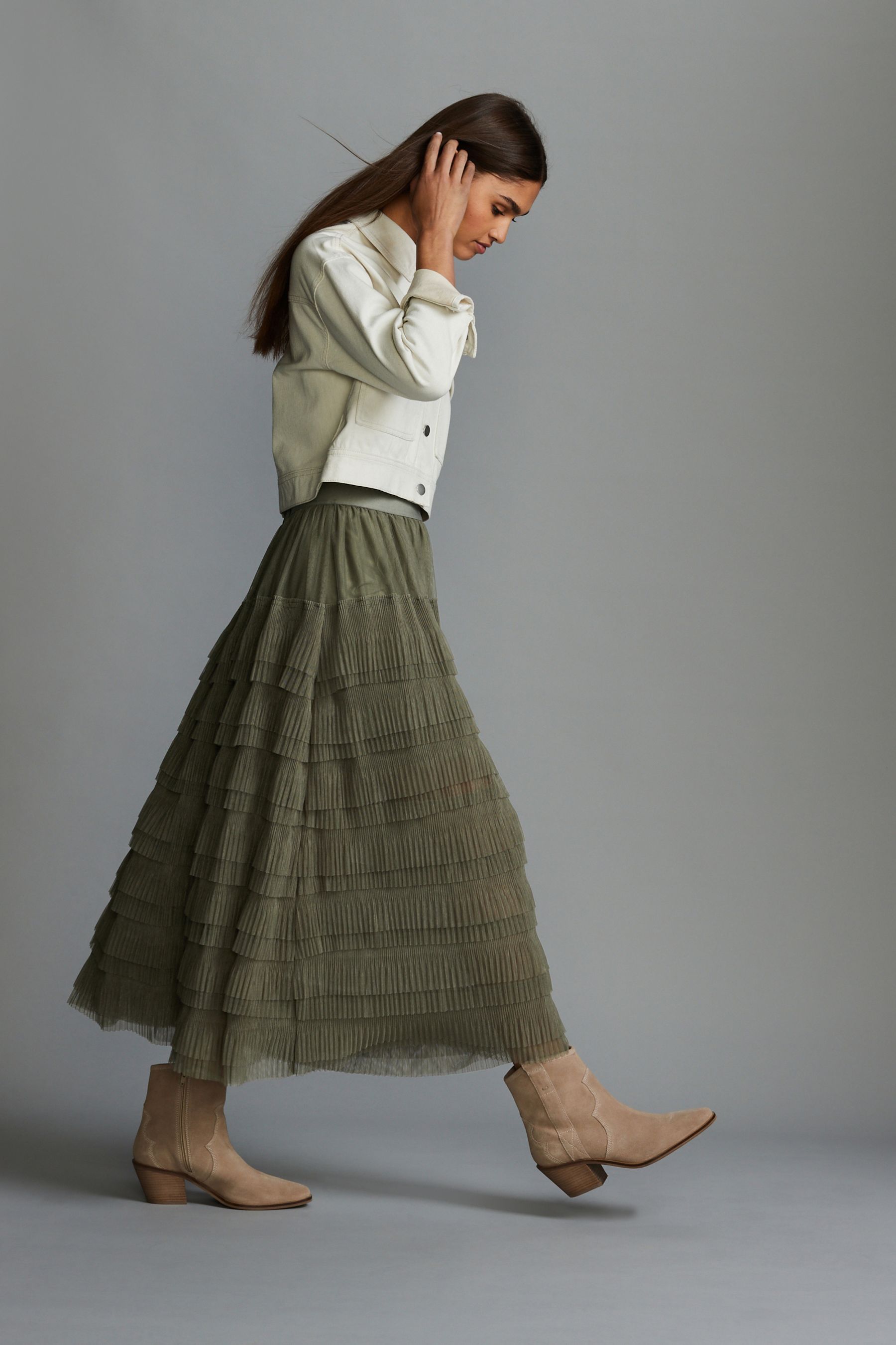 Buy Khaki Green Mesh Tulle Midi Skirt from the Next UK online shop