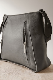 Grey Leather Front Zip Messenger Bag - Image 8 of 10