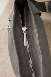 Grey Leather Front Zip Messenger Bag - Image 9 of 10