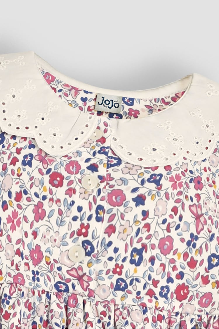 JoJo Maman Bébé Pink Butterfly Ditsy Floral Broderie Collar Dress - Image 3 of 3