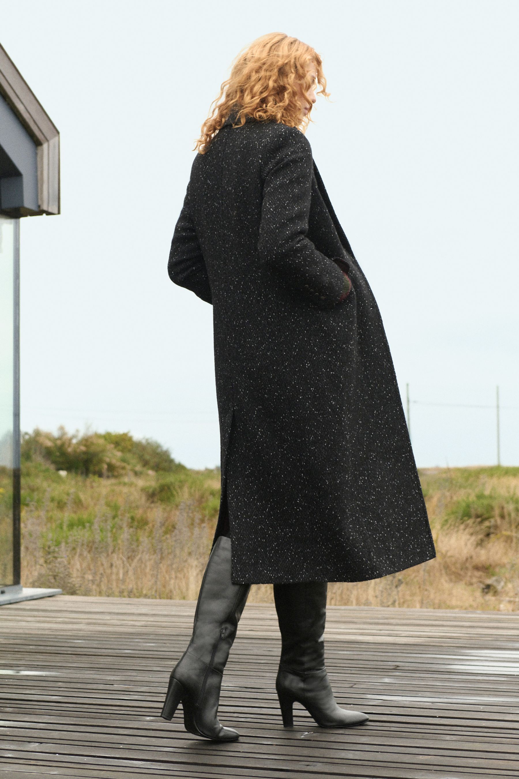 Buy Black Textured Revere Collar Coat from the Next UK online shop