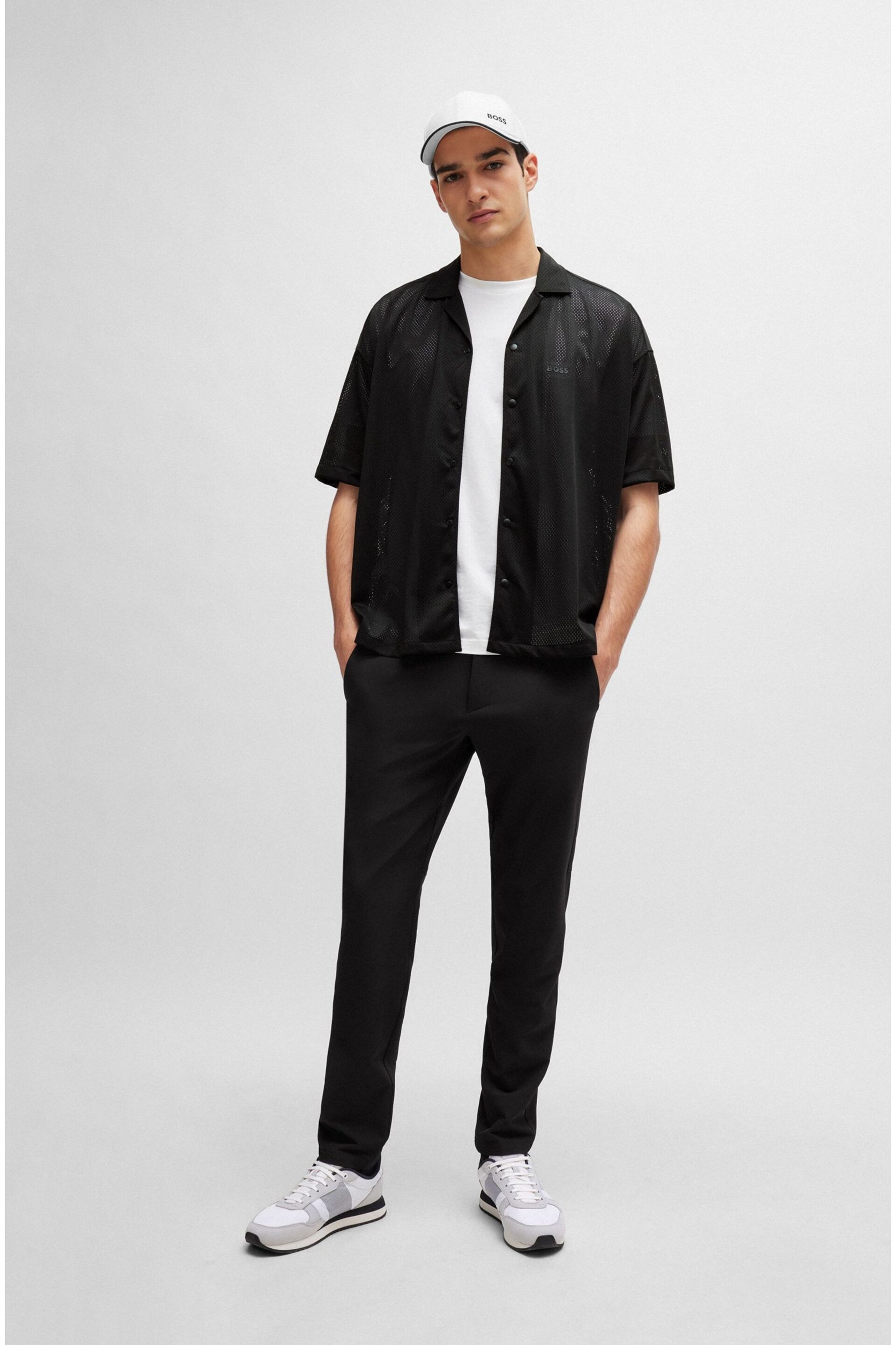 BOSS Black Relaxed-Fit Shirt in Jersey Mesh With Camp Collar - Image 3 of 6