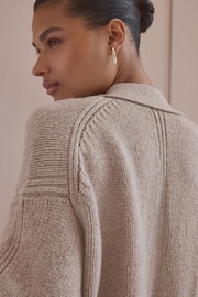 Neutral Wool Blend Yak Soft Touch Front Pocket Knitted Cardigan - Image 5 of 9