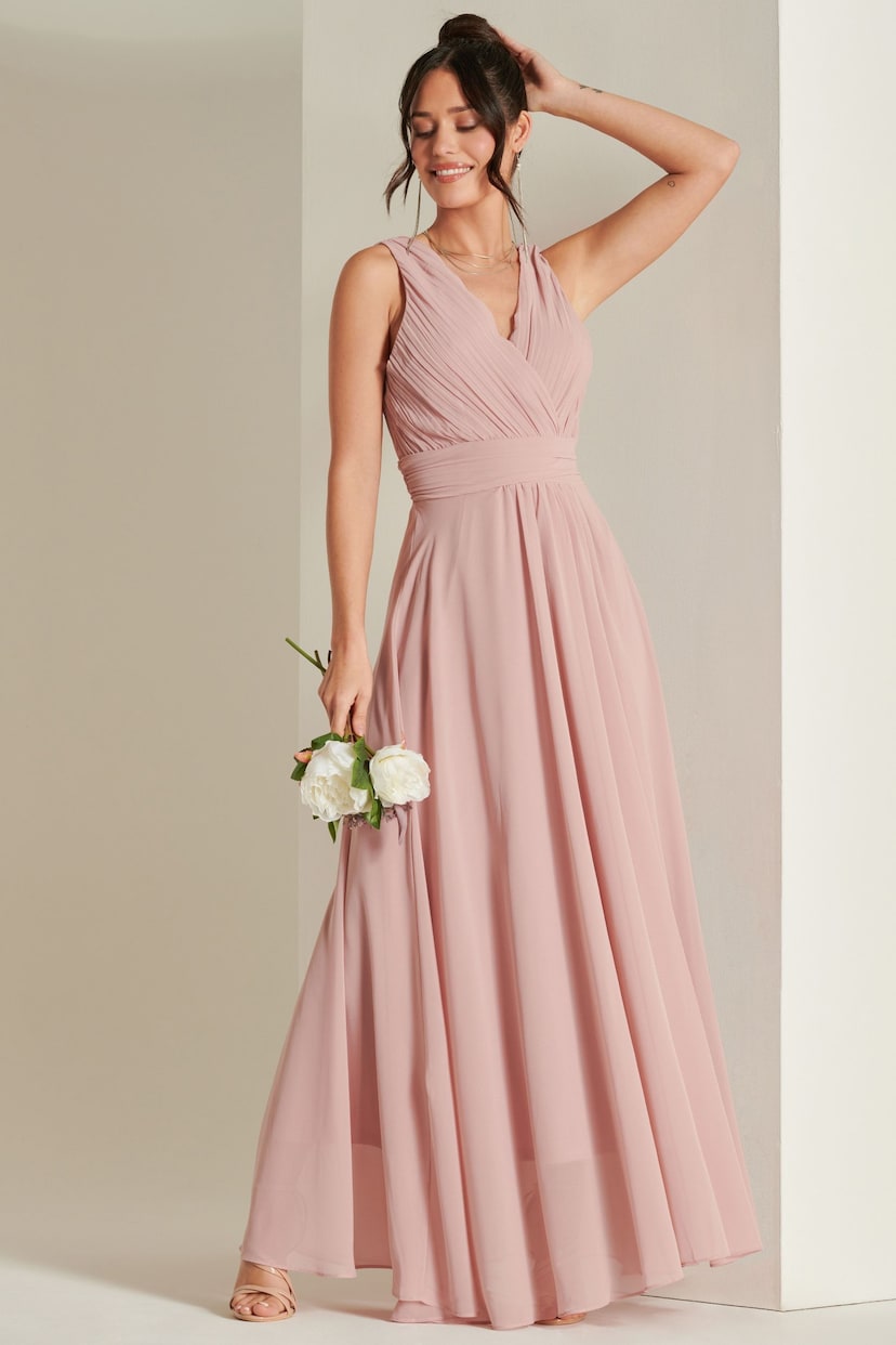 Jolie Moi Mauve Pink Pleated Bodice Chiffon Maxi Dress - Image 6 of 6