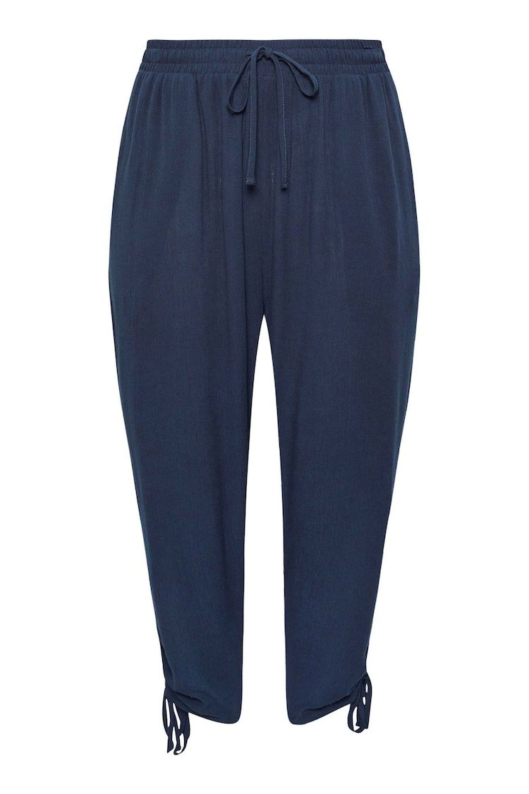 Yours Curve Blue Crinkle Ruched Hem Cropped Trousers - Image 5 of 5