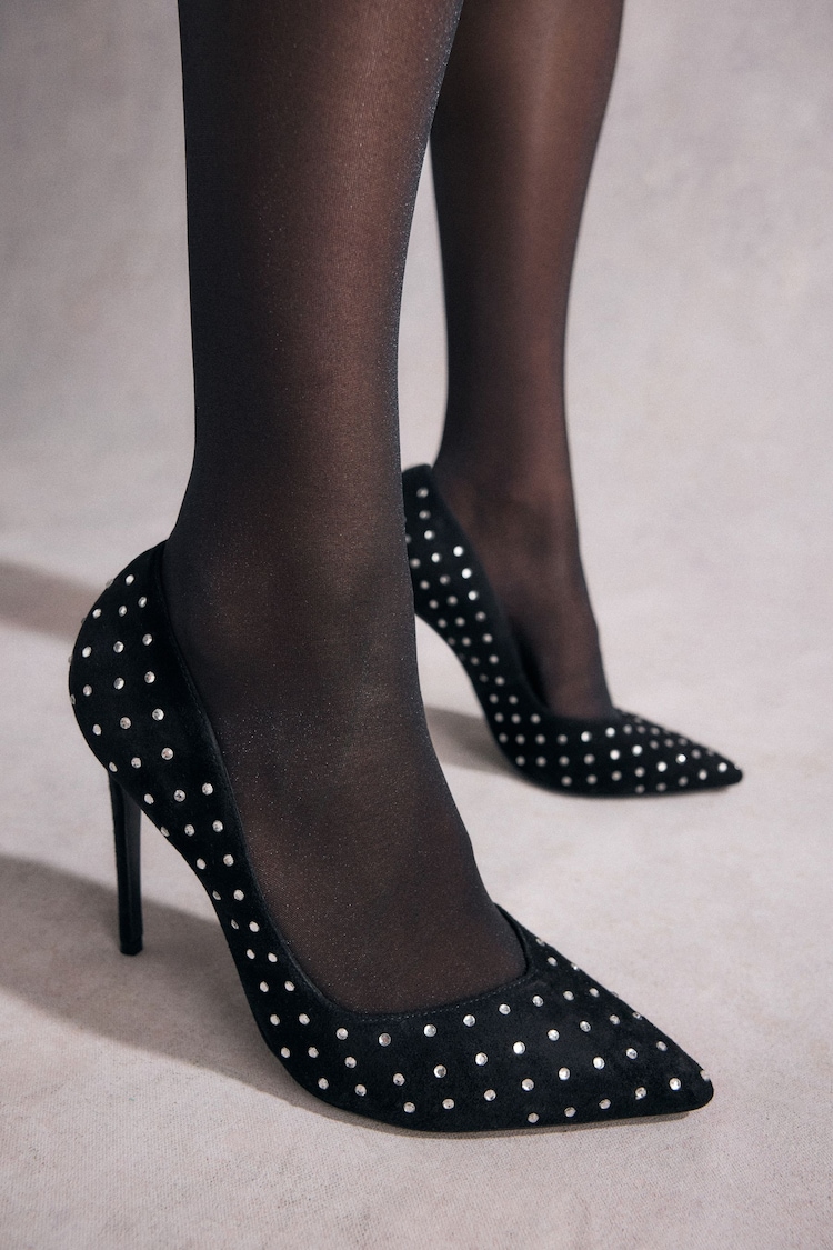 Black Tabitha Simmons Lola Leather Studded Point Heels - Image 2 of 13