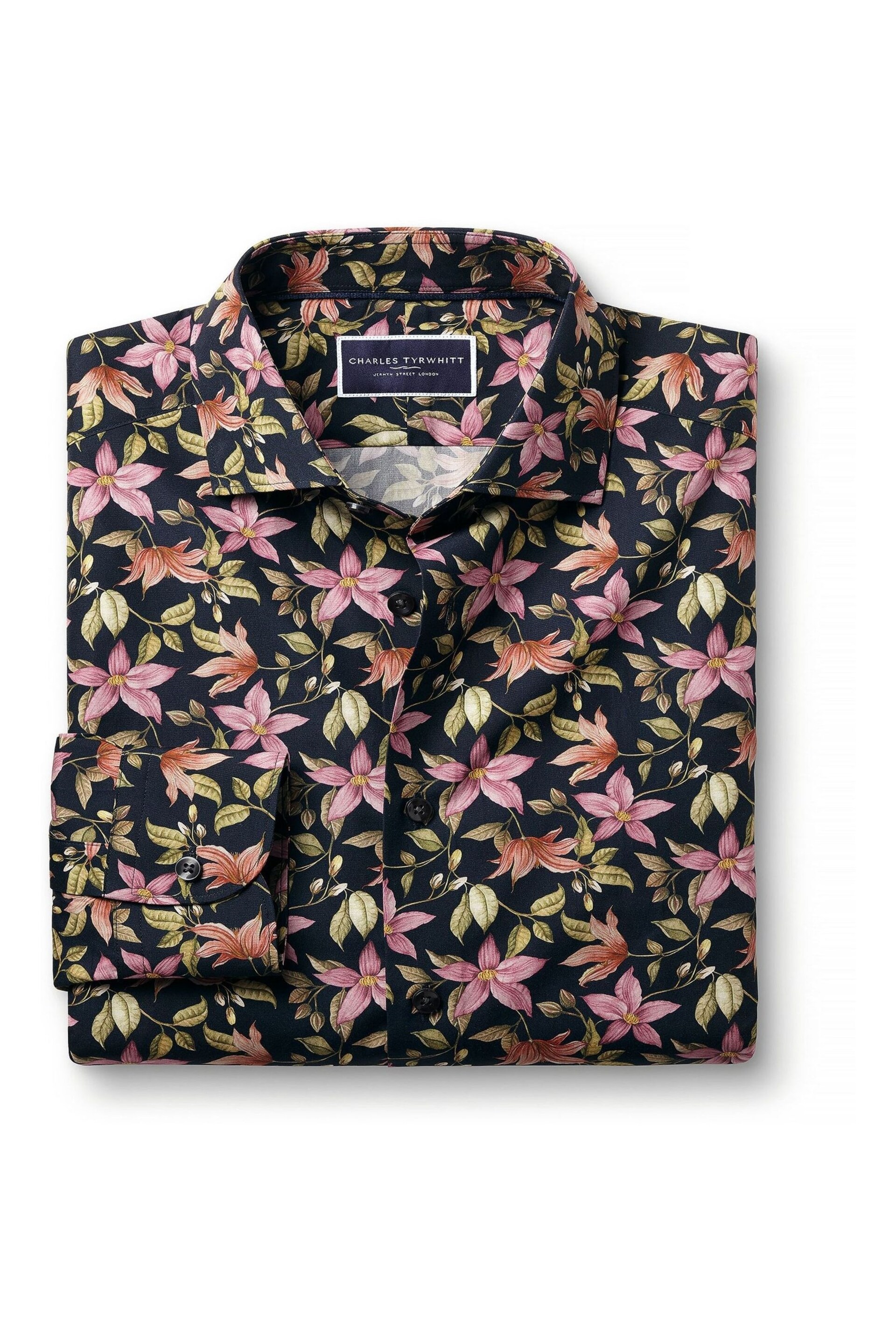 Charles Tyrwhitt Blue Slim Fit Liberty Fabric Floral Print Shirt - Image 4 of 6