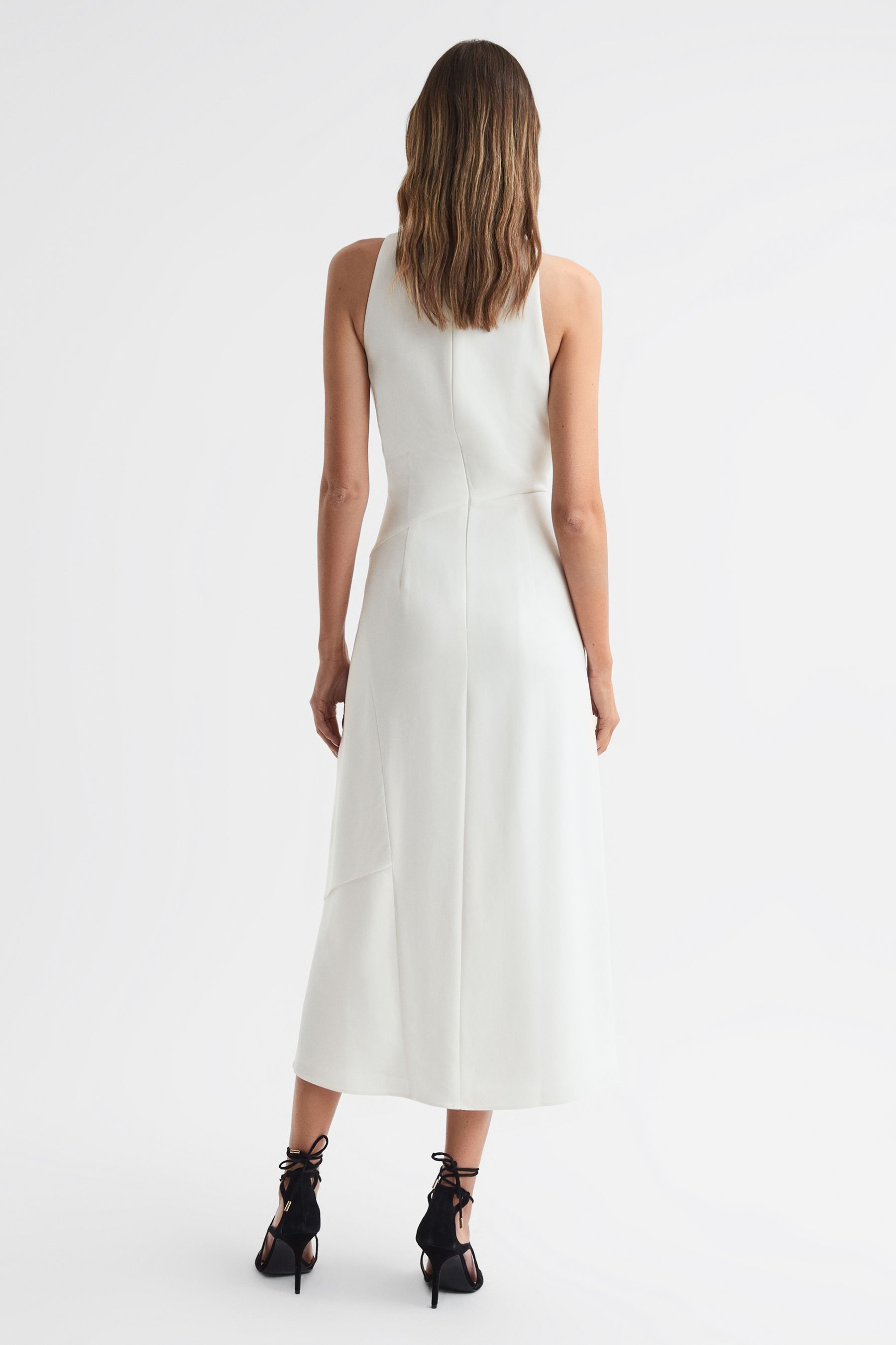 Buy Reiss Ivory Giana High Neck Draped Midi Dress from the Next UK online shop