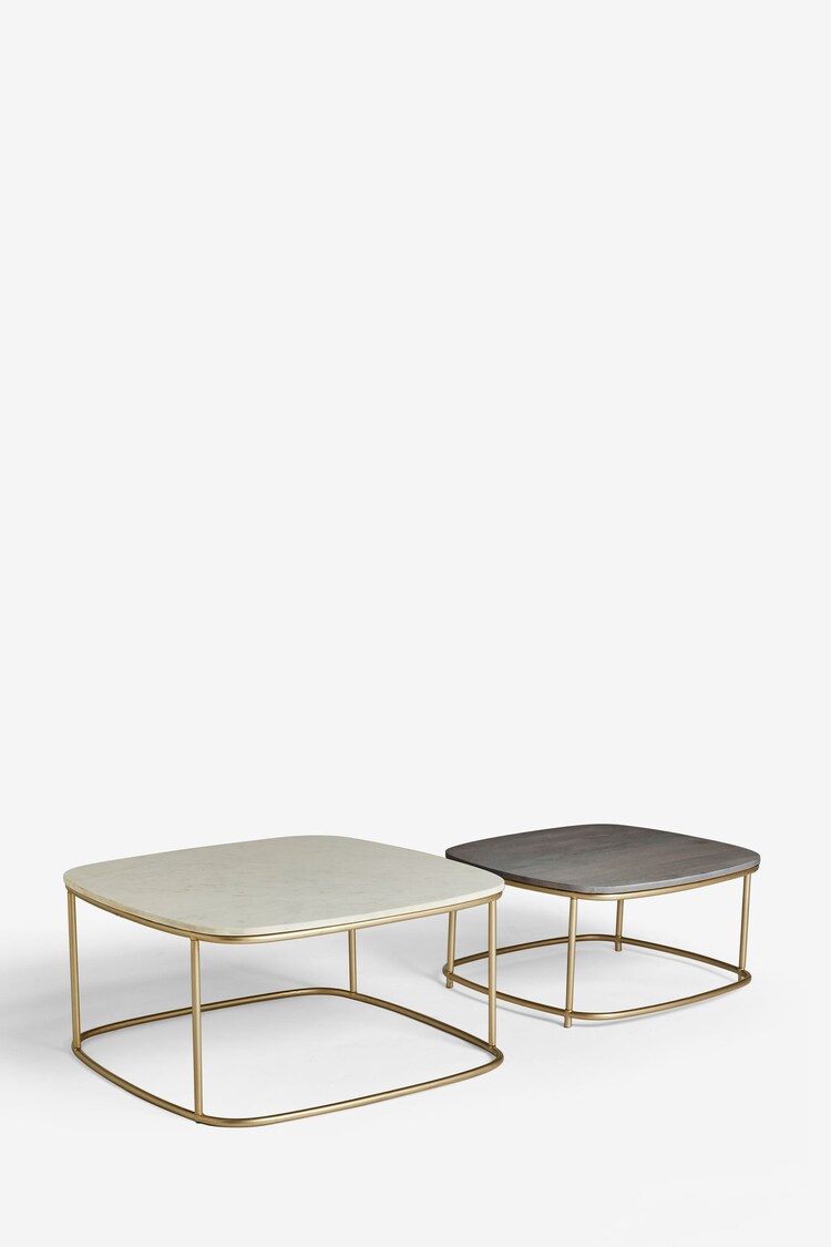 Buy Dark Grey Marble Mango Wood Nest of 2 Coffee Table Nest from the