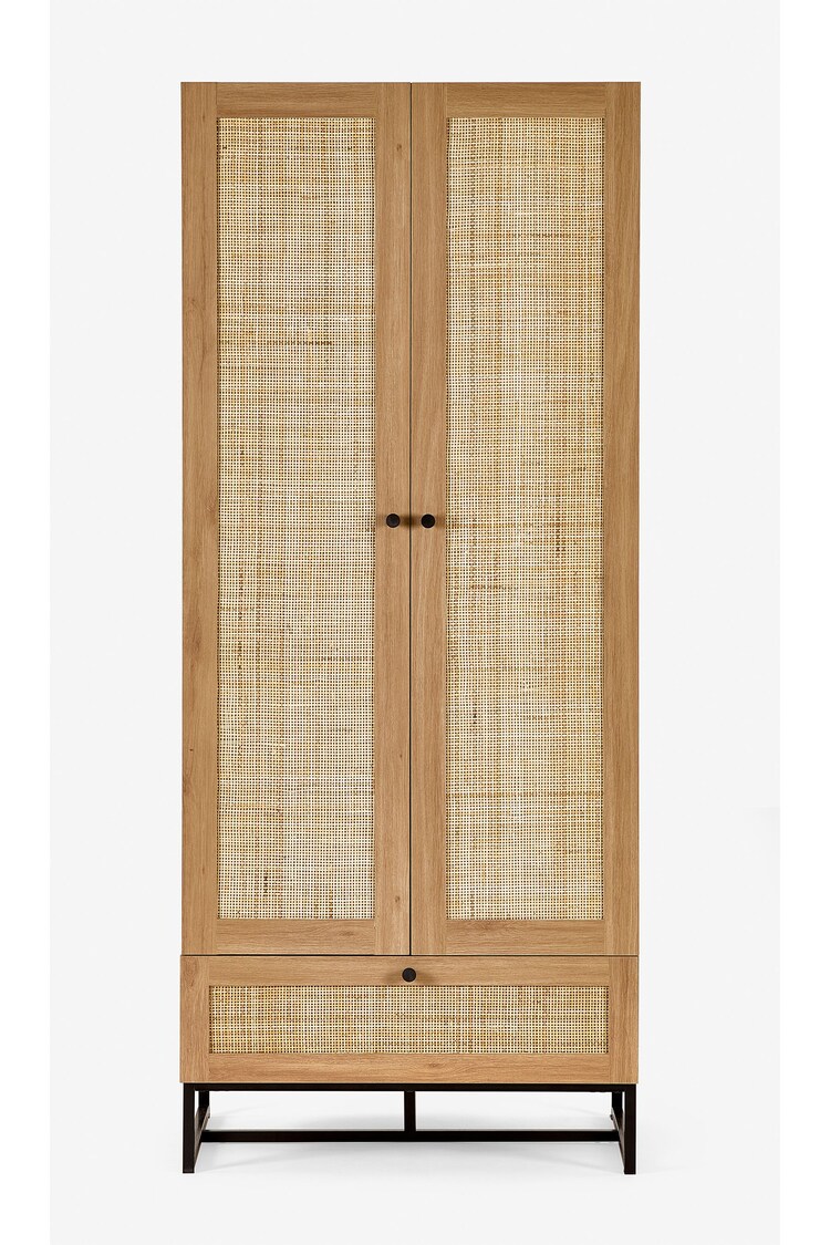 Julian Bowen Brown Padstow Rattan Double Wardrobe - Image 2 of 4