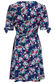Pour Moi Navy Blue Multi Floral Bella Fuller Bust Slinky Stretch Tie Sleeve Mini Dress - Image 5 of 5