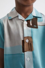 Reiss Teal Deekay Junior Slim Fit Cuban Collar Abstract Print Shirt - Image 4 of 6