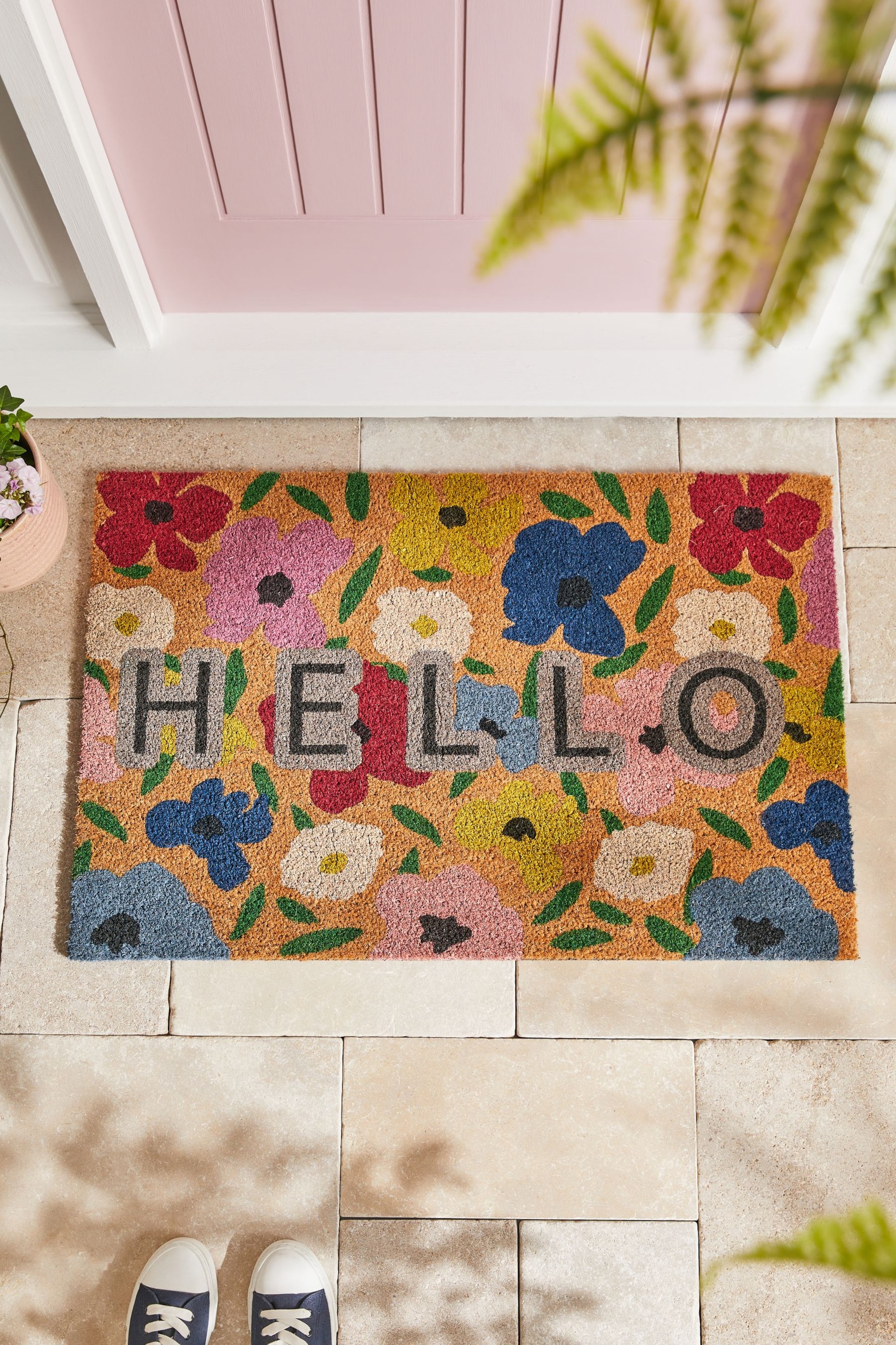 Multi Floral Poppy Hello Doormat - Image 2 of 6