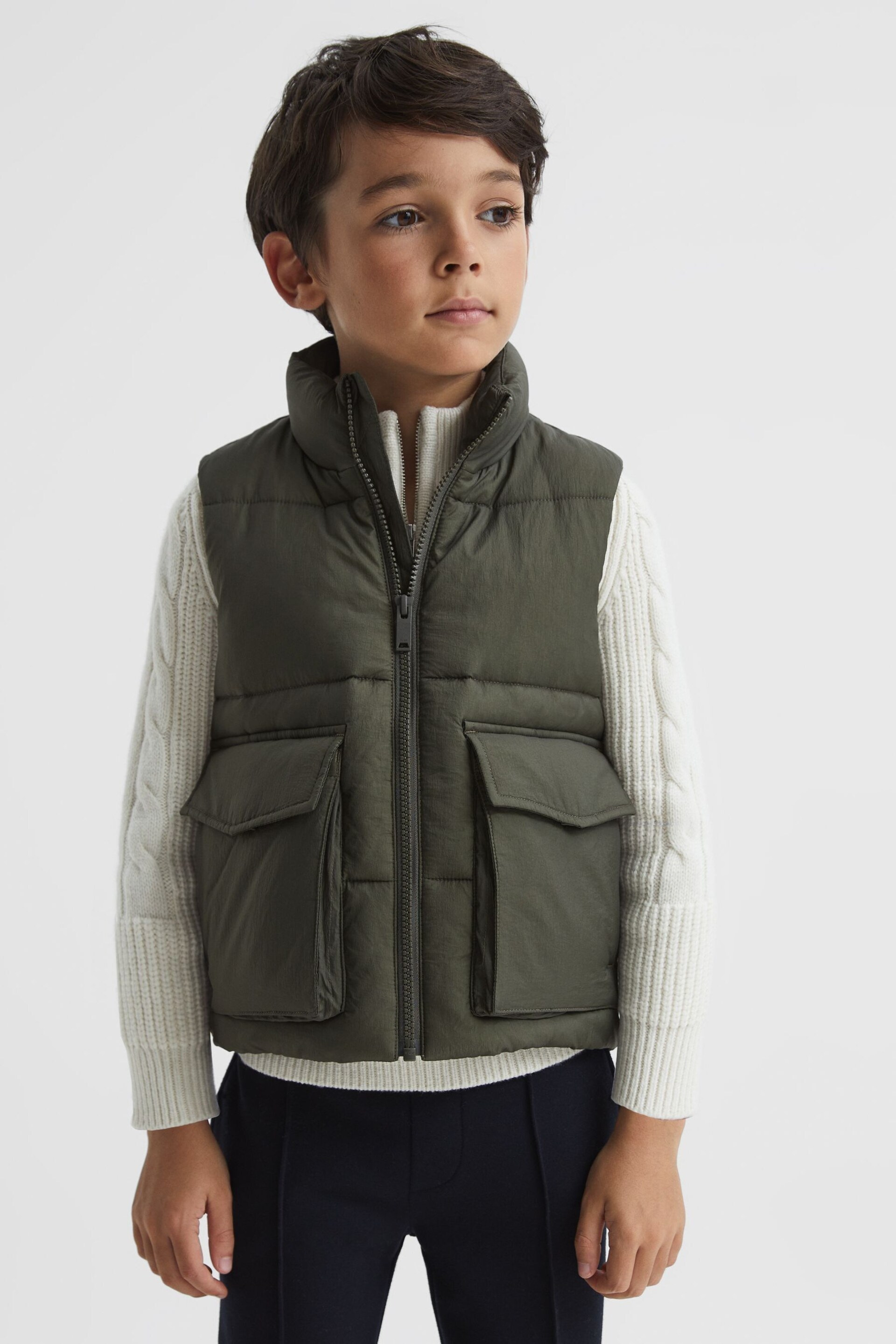 Reiss Sage Westbrook Senior Sleeveless Funnel Neck Puffer Gilet - Image 1 of 6