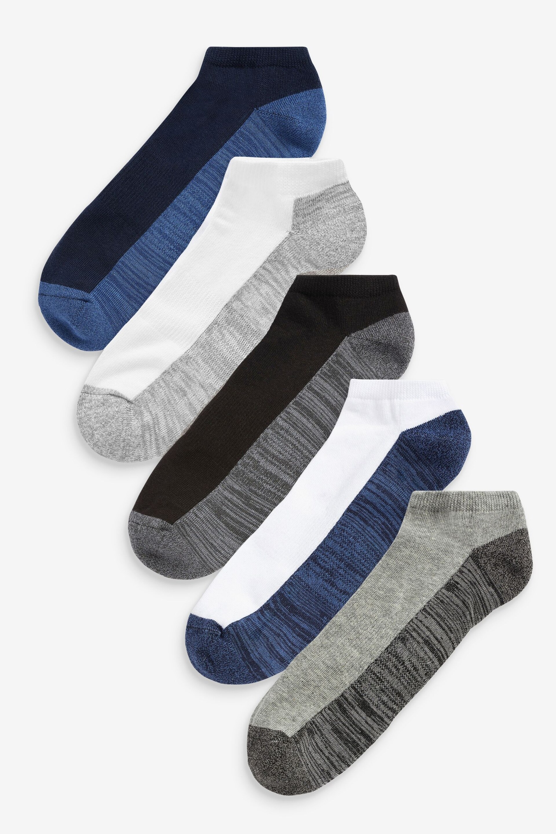 Blue/Grey 5 Pack Cushioned Trainers Socks - Image 1 of 6