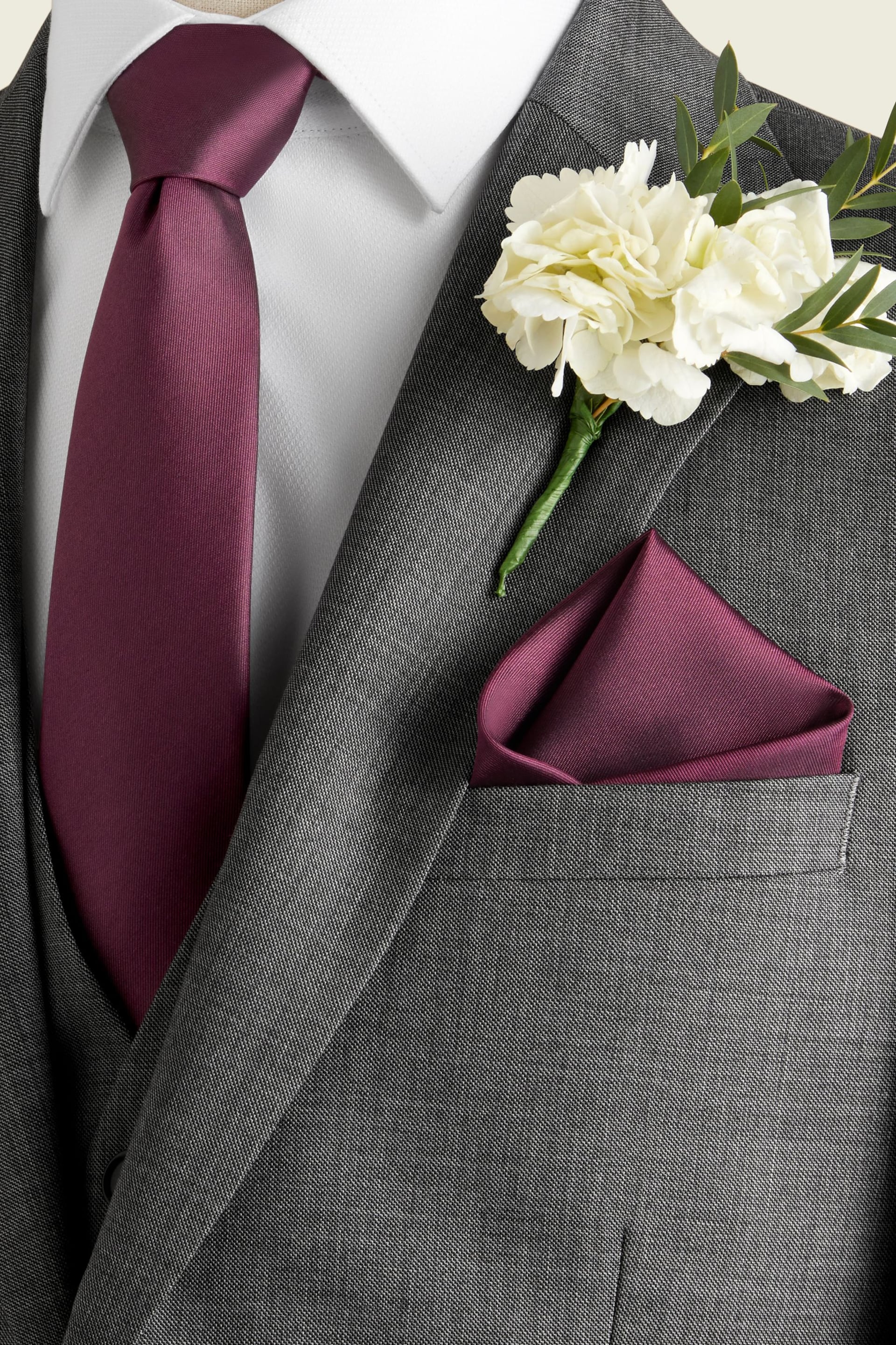 Burgundy Red Silk Tie And Pocket Square Set - Image 1 of 5
