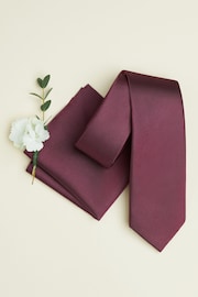 Burgundy Red Silk Tie And Pocket Square Set - Image 2 of 5