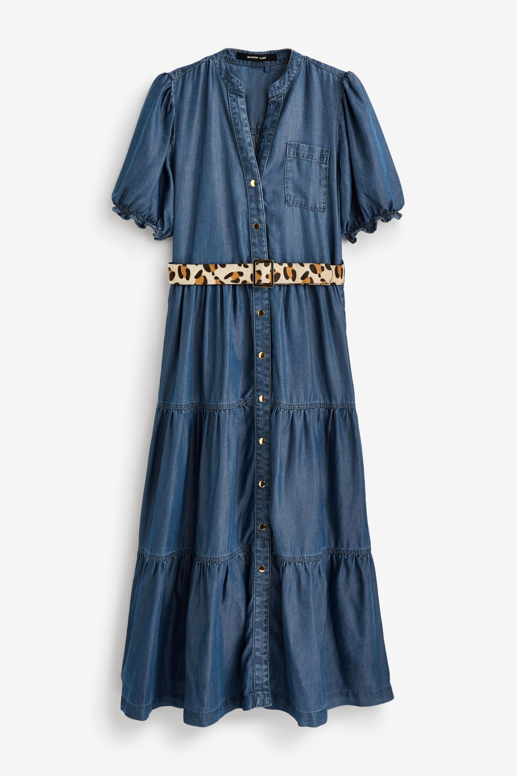 Buy Myleene Klass Denim Tiered Dress With Leopard Belt from Next Belgium