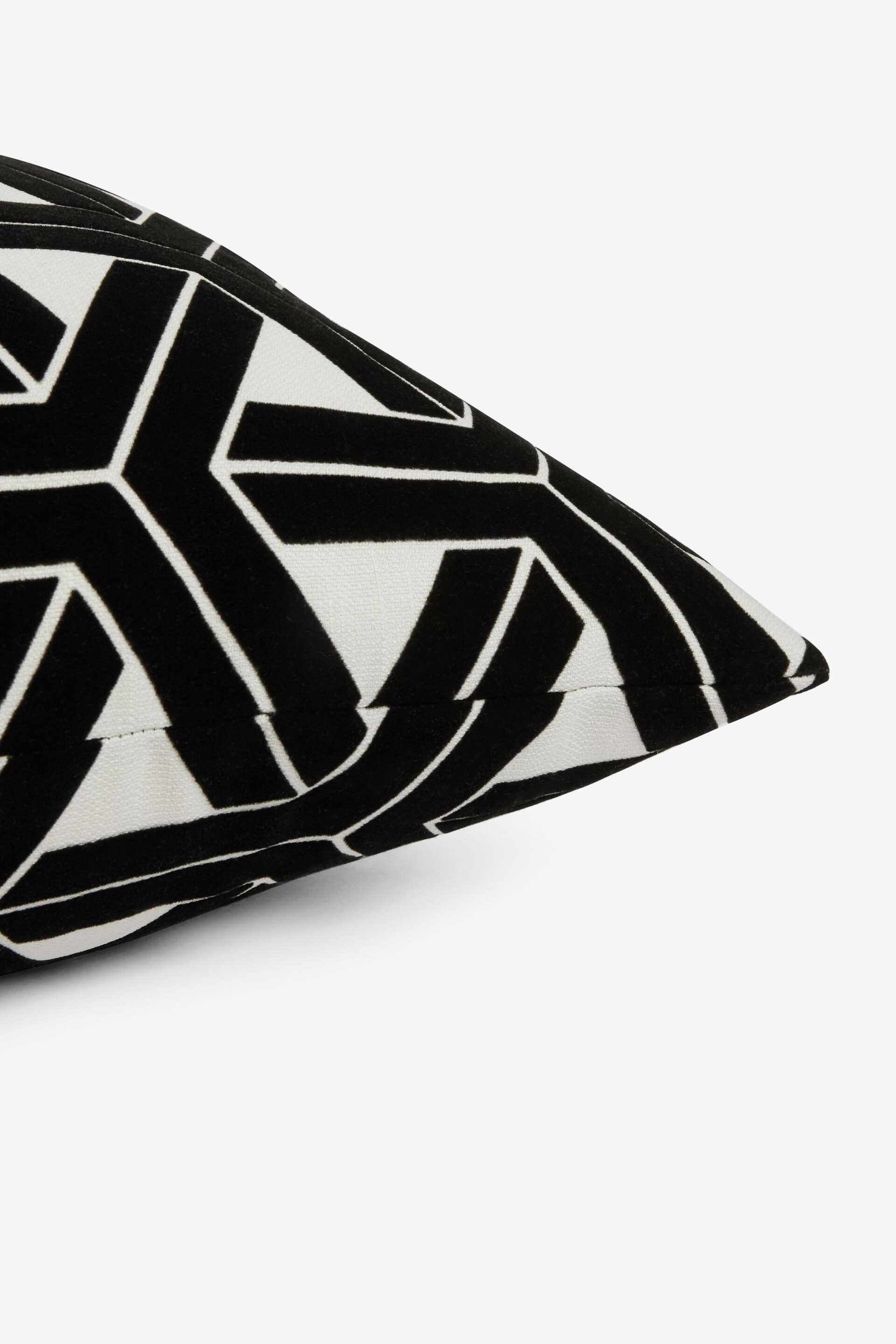 Black/White 50 x 50cm Geometric Flock Cushion - Image 3 of 6