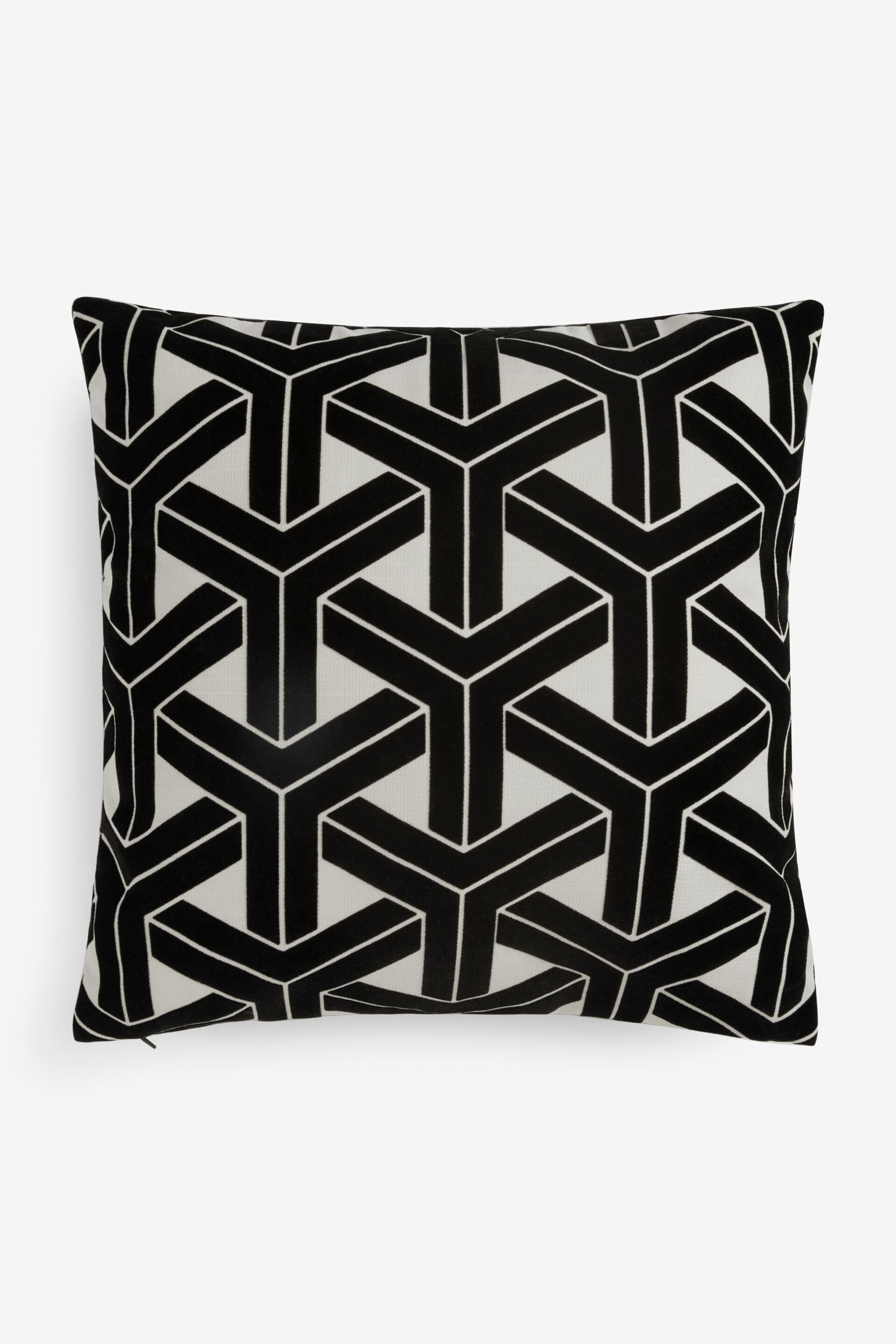 Black/White 50 x 50cm Geometric Flock Cushion - Image 5 of 6