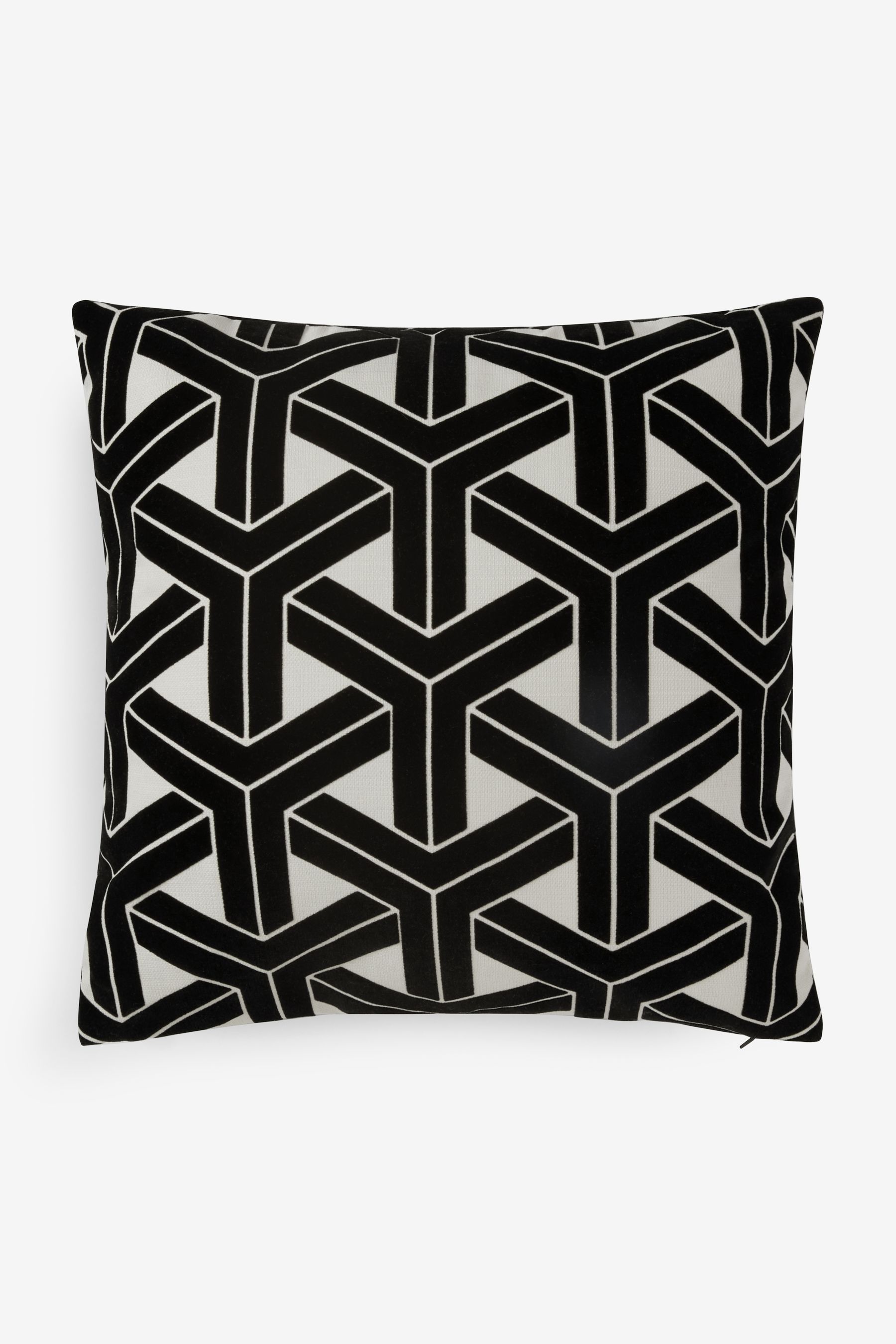 Buy Black White 50 x 50cm Geometric Flock Cushion from Next Luxembourg