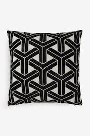 Black/White 50 x 50cm Geometric Flock Cushion - Image 7 of 7